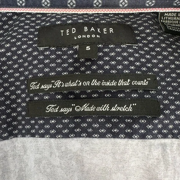 EUC, Men’s Ted Baker navy designed S/S button down with stretch, size 5 - Picture 4 of 5